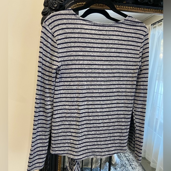 Stella & Dot long sleeve shirt, grey and navy striped shirt with tie. - Picture 3 of 5